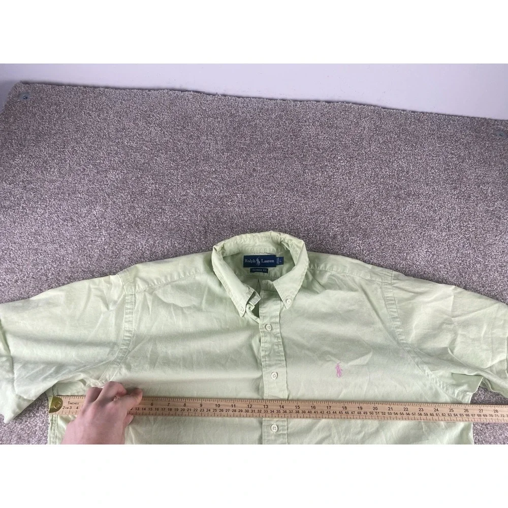 Polo Ralph Lauren Pastel Green Solid Button Down Mens L (Fits Relaxed) Pink Pony